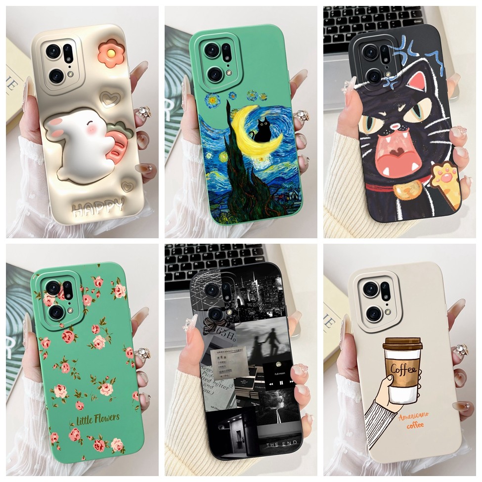 Oppo Find X5 Pro Case 6.7 แฟชั่นแมวน่ารักความงามดอกไม้ซิลิโคนเย็นปกหลังค้นหา X5 Pro Oppo เคสโทรศัพท์