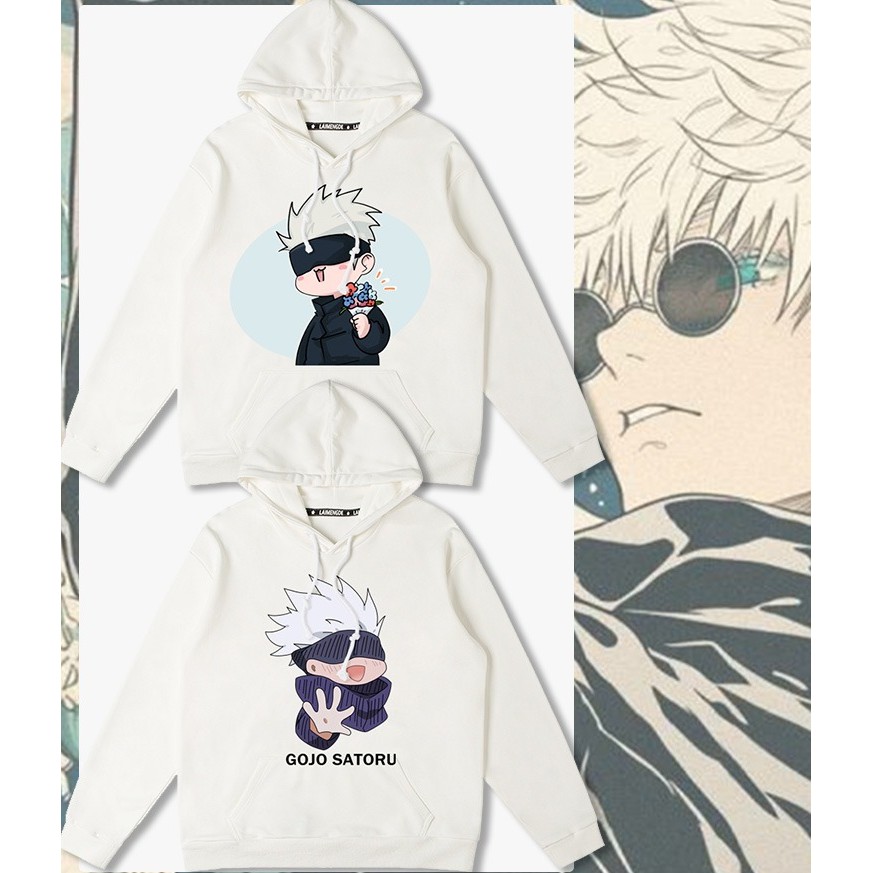 Jujutsu Kaisen พิมพ์เสื้อกันหนาวหมวกผู้ชายฤดูใบไม้ร่วงและฤดูหนาวสไตล์ญี่ปุ่นสองมิติ Gojo Satoru