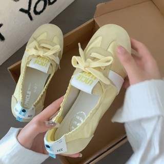 Mary Jane Flat Shoes รองเท้าผ้าใบระบายอากาศแบบผูกเชือกเวอร์ช…