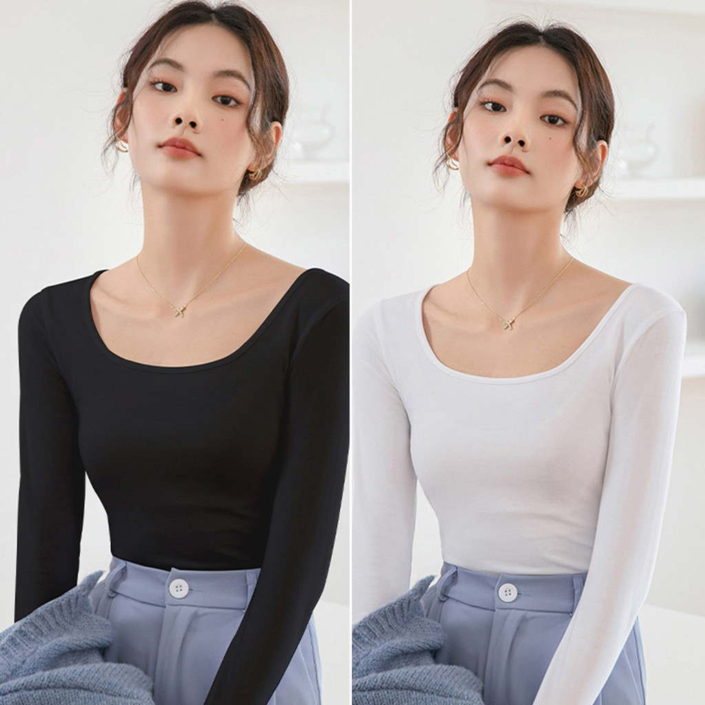 เสื้อแขนยาวผู้หญิงสีดำเข้ารูป