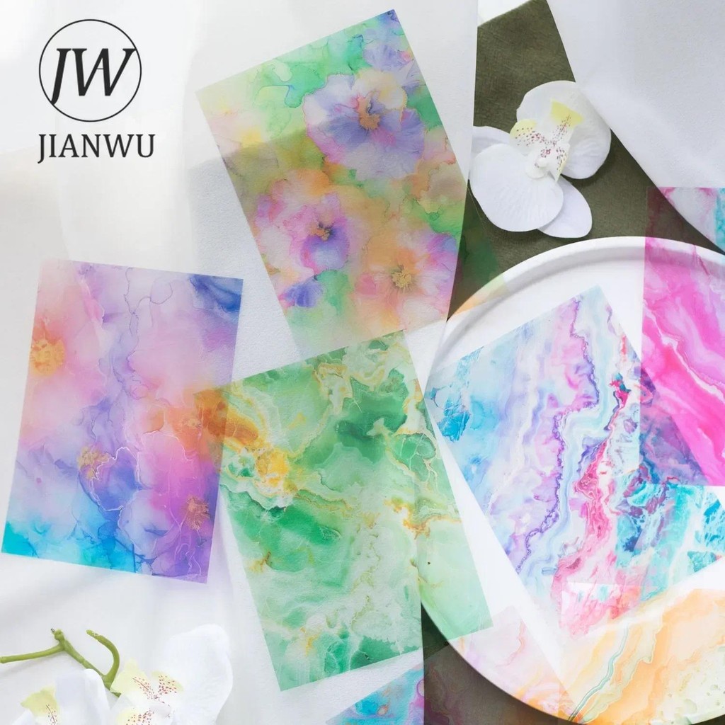 Jianwu ดอกไม้เมฆหินรูปแบบ Series Vintage สีน้ํารูปแบบวัสดุ Collage PET สติกเกอร์ Creative DIY Journal เครื่องเขียน