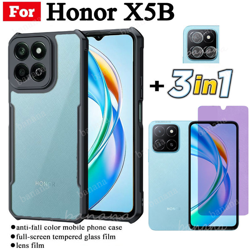 Honor X5B เคสโทรศัพท์กันกระแทกสําหรับ Honor X 5B X5 B Anti-blue Ray กระจกนิรภัยและฟิล์มเลนส์