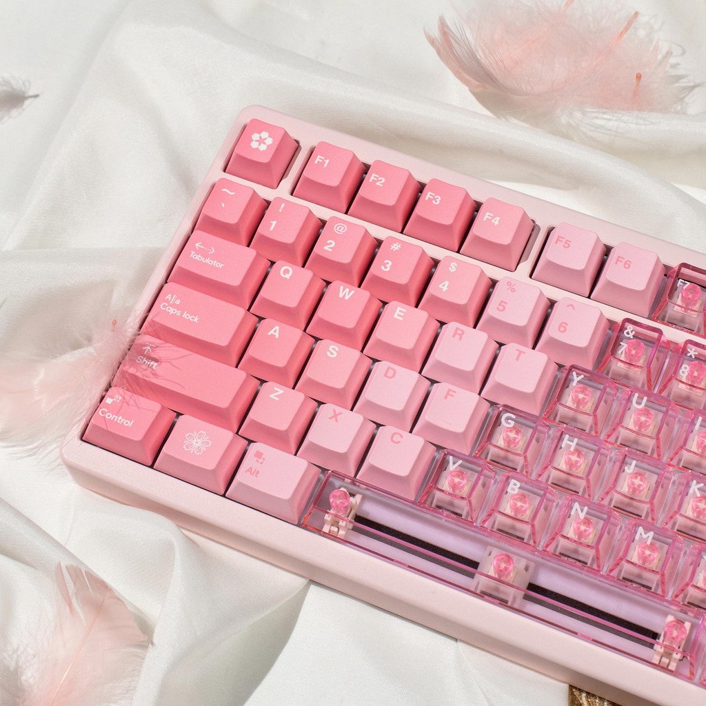 Gradient Pink Keycaps PBT + PC Light ผ่านโปรไฟล์เชอร์รี่ Keycaps ชุดสําหรับ MX Switches Alice Mechan