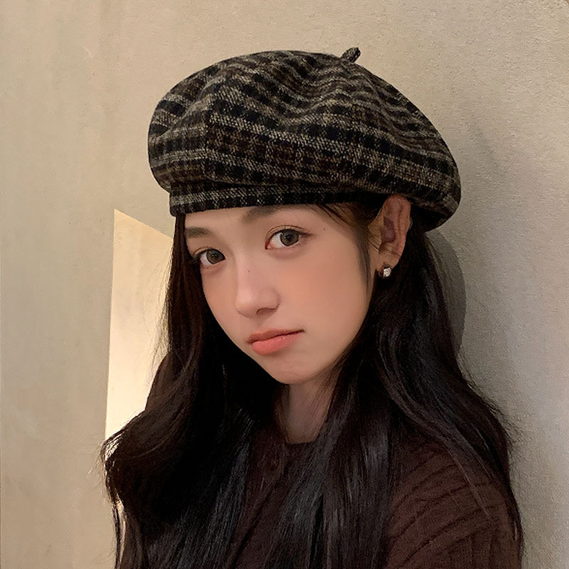 ฤดูหนาวหนาลายสก๊อตผู้หญิงฤดูใบไม้ร่วง Beret