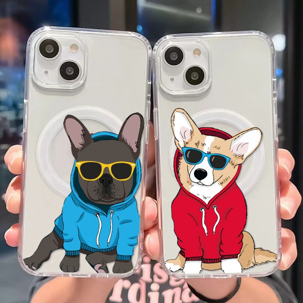 Corgi French Bulldog เคสโทรศัพท์สําหรับ iPhone16 15 14 11 13 12 X XS Pro Max Xr Mini Xr 7 8 Plus มือถือโปร่งใสไม่เหลืองกันกระแทกแม่เหล็กป้องกันกรณี