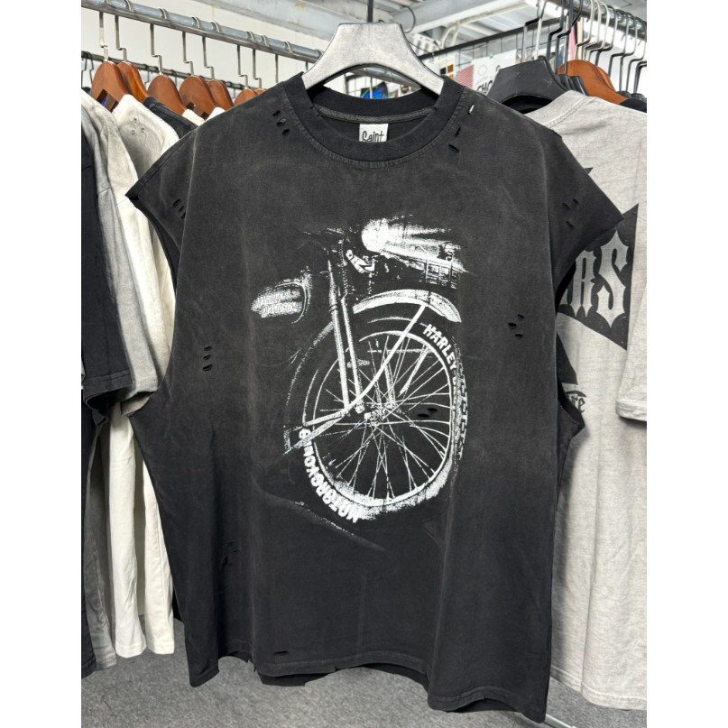 ขายร้อน Harley Harley Retro Iron Rider Limited} Limited Wasteland Style Hand-Worn Heavy Washing Vest เสื้อยืด