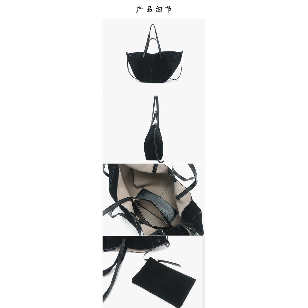 POLENE ใหม่ Tote Bag, French Niche Suede Wing Bag, กระเป๋าสะพายความจุขนาดใหญ่กระเป๋าถือ