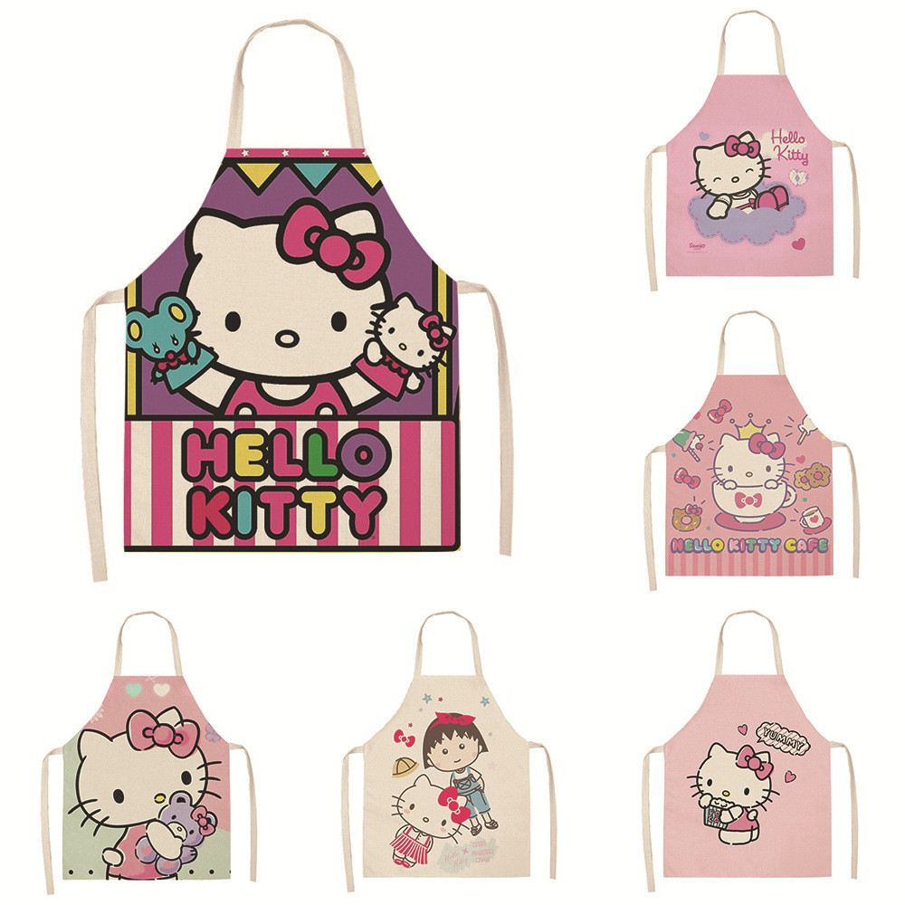 ผ้ากันเปื้อน Hello Kitty ผ้ากันเปื้อนผู้ใหญ่ผ้าลินิน 68 * 55CM