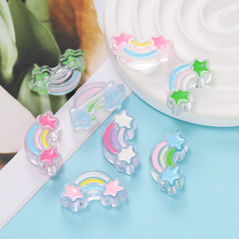 St. kunkka 5 ชิ้น 31 มิลลิเมตรอะคริลิสายรุ้งลูกปัดจี้หยดน้ํามันผลเหมาะสําหรับ DIY สร้อยข้อมือลูกปัดส