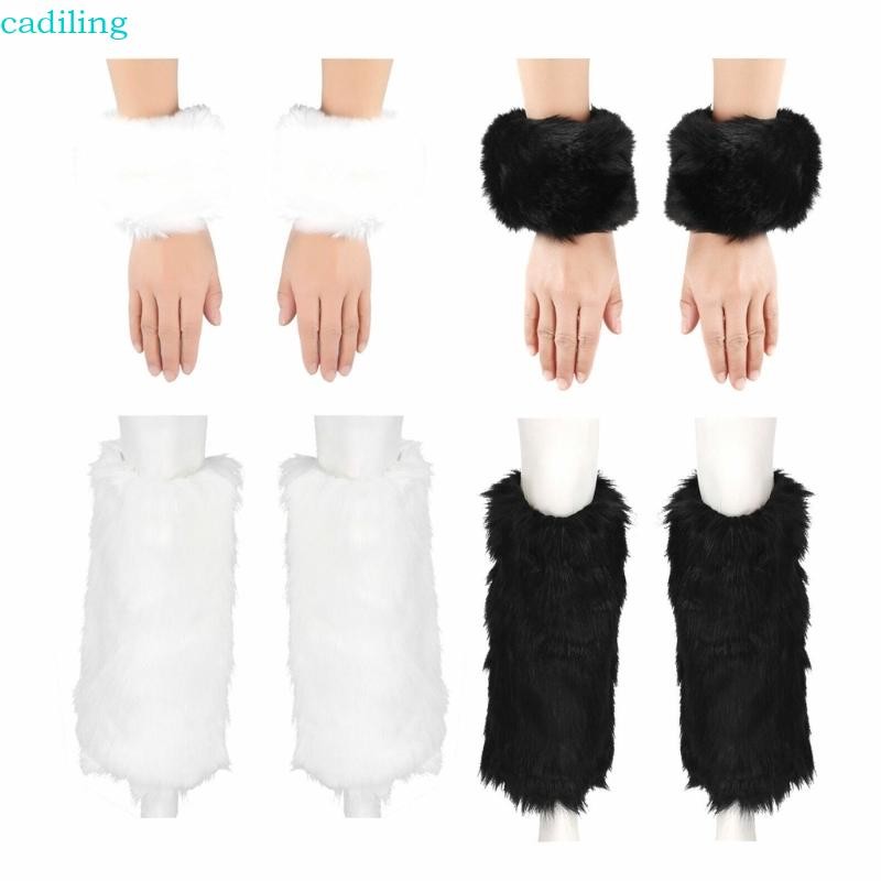 Cadiling ผู้หญิง Faux Furs Fuzzy ข้อมือข้อมืออุ่นขาอุ่นสั้น Boot Sleeves