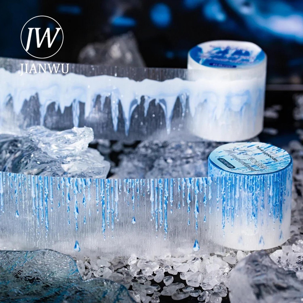 Jianwu 40 มม.* 200 ซม.Ice Wonderland Series Vintage ฤดูหนาวหิมะวัสดุ Collage ภูมิทัศน์ PET เทป Creative Journal เครื่องเขียน