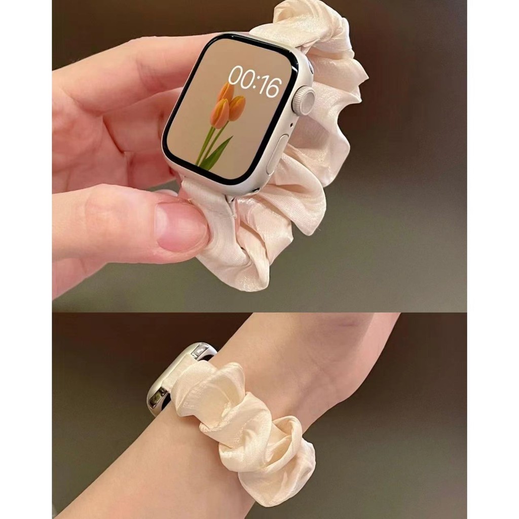 สายรัดผมแบบฝรั่งเศสมุกสำหรับ applewatch6789 iwatch10se