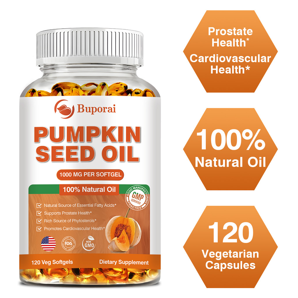 Buporai Pumpkin Seed oil 2000 mg, น้ํามันธรรมชาติ 100%, แหล่งธรรมชาติของกรดไขมันที่จําเป็น, แหล่งที่อุดมไปด้วยน้ํามันพืช, 30/60/120 CAPSULE