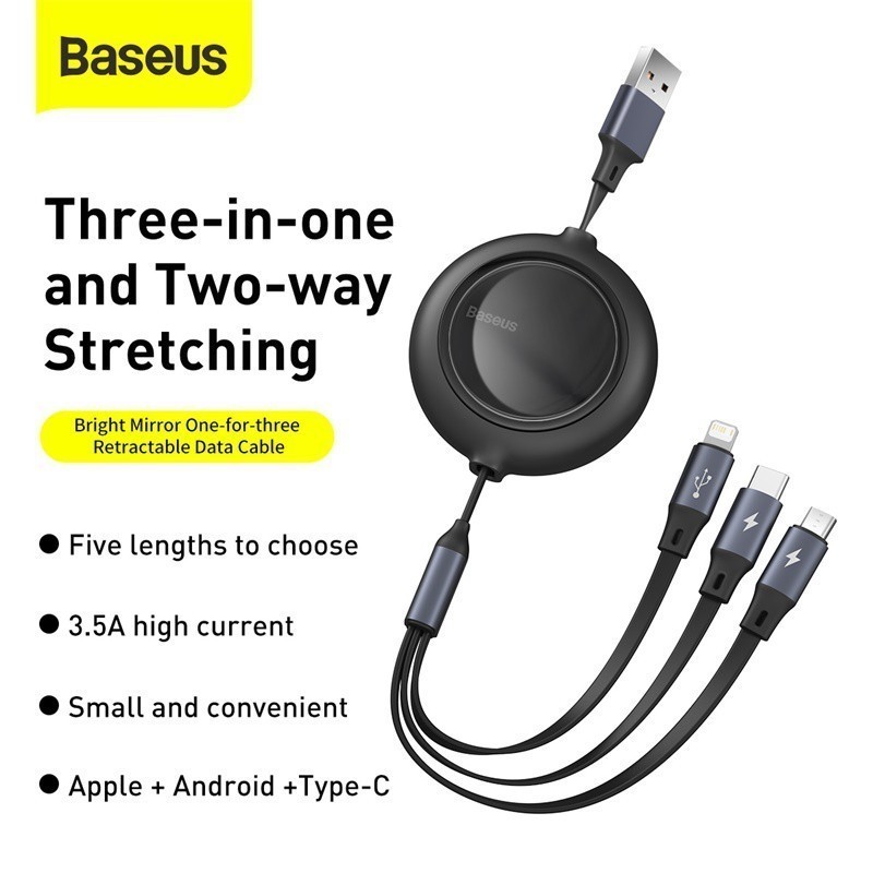Baseus สายชาร์จเร็ว 66W 3-in-1 Fast Charging Data Cable แบบ USB to Micro USB+ for Lightning+Type C 3.5A 1.1 เมตร