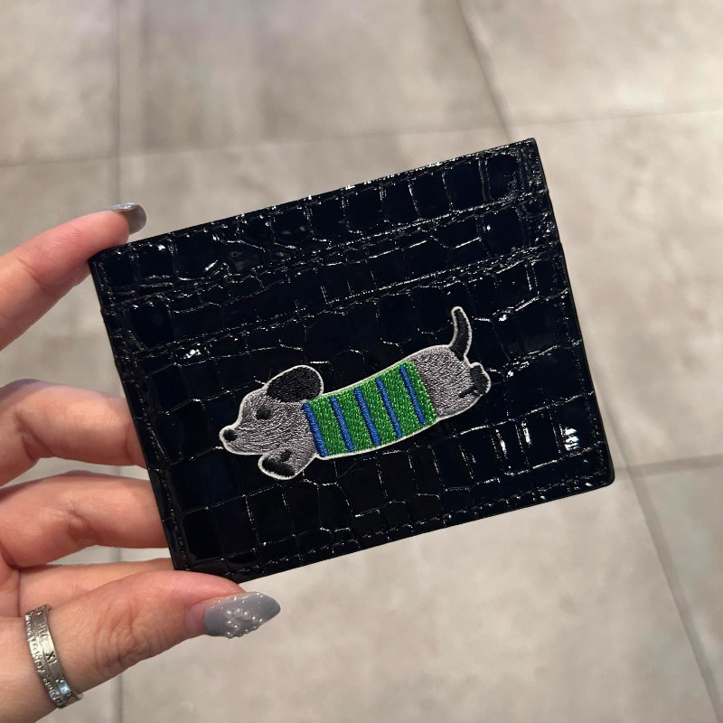 Deere Jack Womens Card Holder Vintage Crocodile Pattern Sausage Dog Leather Clip Travel ID Card Buggy Bag