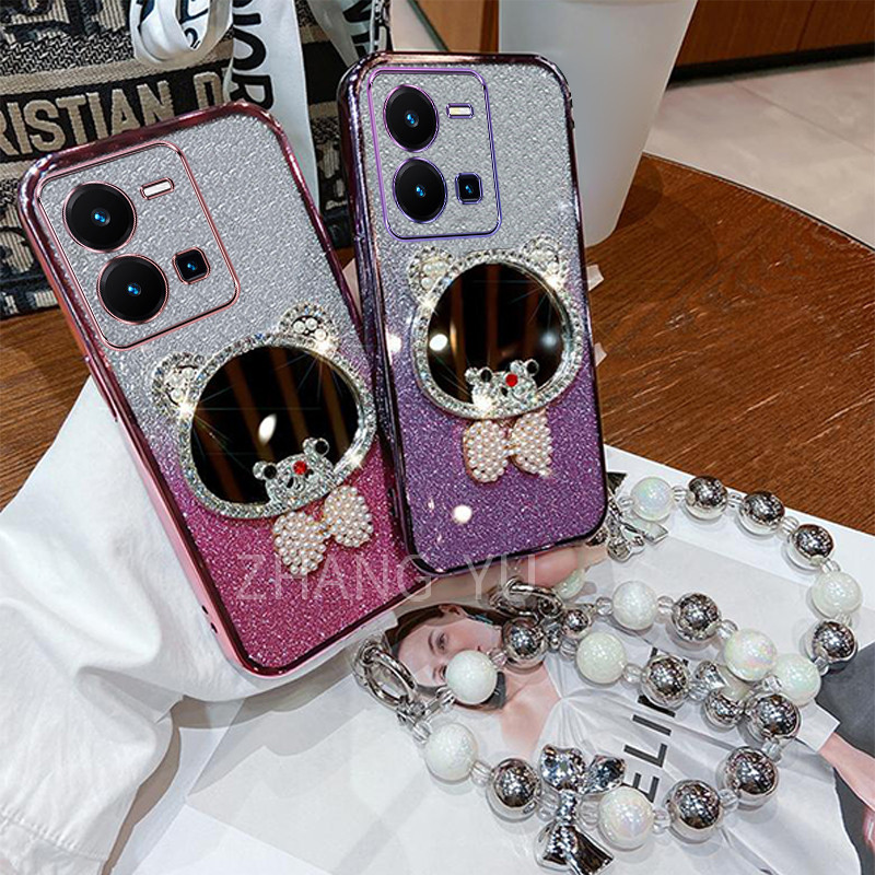 กันกระแทก case สําหรับ Vivo Y35 4G เคสโทรศัพท์หมีกระจกแต่งหน้าสร้อยข้อมือใหม่เคสโทรศัพท์ - รูปที่ 5