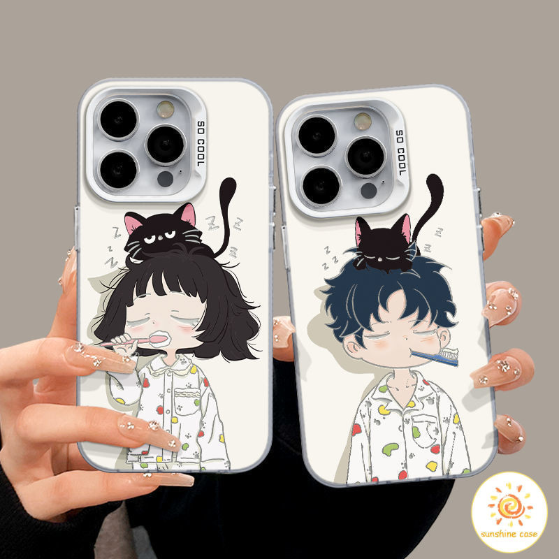 🔥GOOD🔥เคส เคสไอโฟนโลหะคู่รักตัวน้อยน่ารัก ไอโฟน11 For iPhone12 13 14 15Pro MAX X XS XR XS 6 7 8Plus SE2020