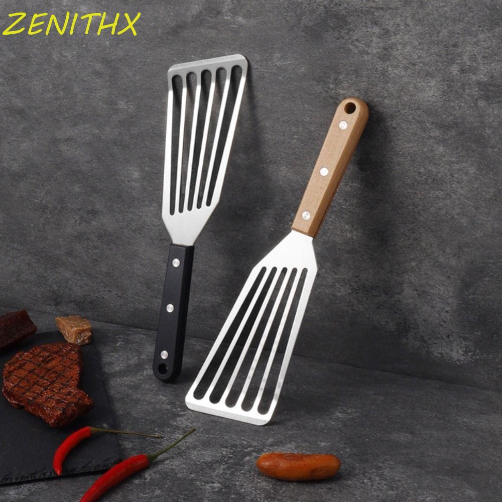 Zenithx ไม้พายปลา, พร้อม ABS/ด้ามไม้สแตนเลสจูนเนอร์สเต็ก, ทนทาน Slotted Hollow ทอดพลั่วไข่