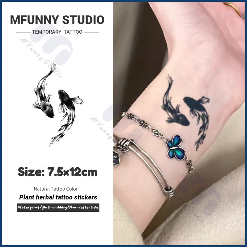 【MF Magic Tattoo】ปลาหยินหยาง สติกเกอร์รอยสักชั่วคราว รอยสักมายากลกันน้ำติดทนนาน รอยสักปลอมยาวนานถึง 15 วัน