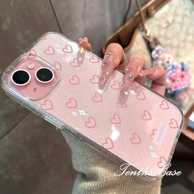 SAMSUNG สําหรับsamsung A06 A16 A15 A14 A05 A05s A55 A54 A03 A03s A04s A12 A22 A23 A24 A25 A23 A36 A32 A52 A51 A50s A30s Clear Heartsเคสโทรศัพท์สีชมพูIns Soft Starกรณีโรแมนติก