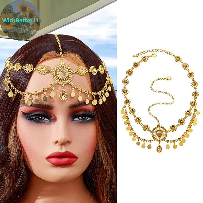 Better Indian Chain สําหรับผู้หญิงอาหรับทองสีเหรียญ sel เจ้าสาว Rhinestone Headdress อุปกรณ์จัดงานแต่งงาน TH