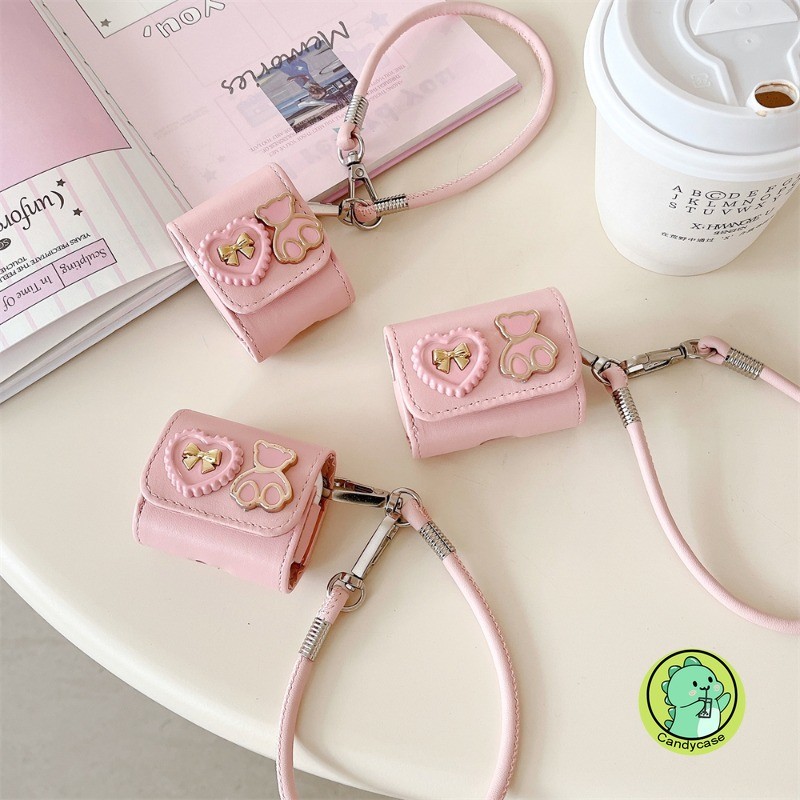 หนังไร้สายบลูทูธสําหรับ Honor หูฟัง X7 X6 หูฟังน่ารักการ์ตูนสีชมพูสาว 3D หมีนุ่มคลุมทั้งหมดสายรัดข้อ