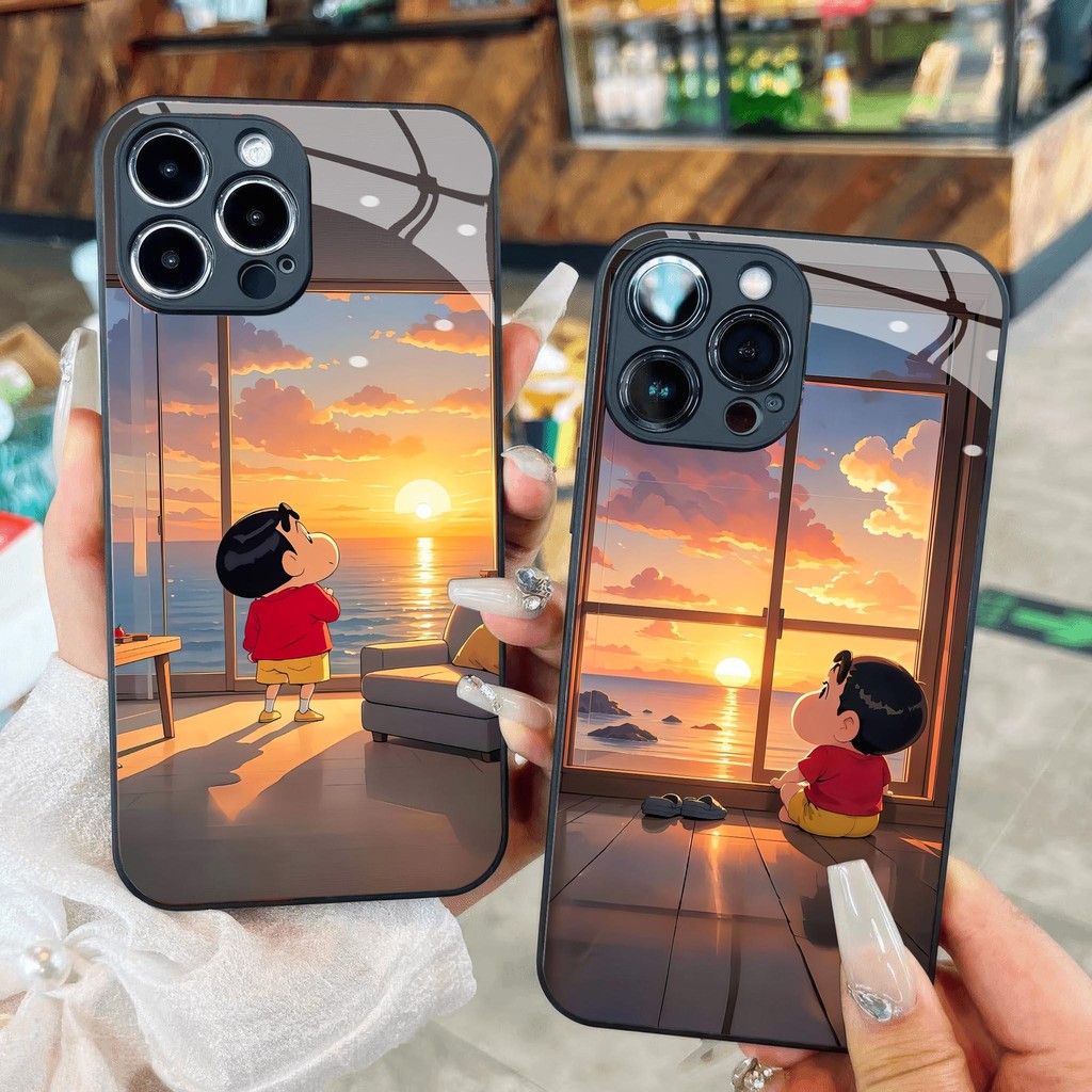 Cu Shin Glass Case เสื้อสีแดงดูแดดจากหน้าต่างสําหรับ iPhone 17 16 15 14 13 12 11 8 7 6 6s 6p 7p 8p 6