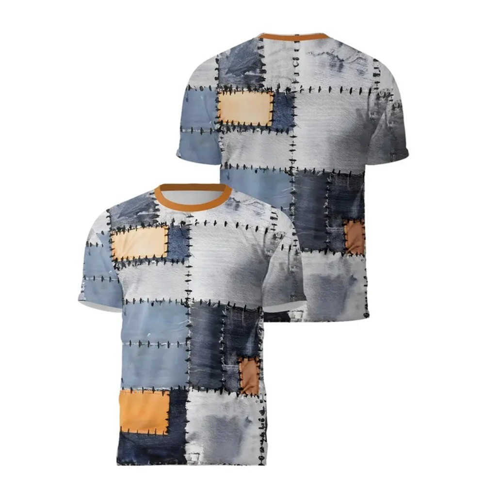 Retro เสื้อยืดผู้ชายลายสก๊อต Patchwork พิมพ์กราฟิก Harajuku Street Trend T เสื้อ 2025 ฤดูร้อนใหม่สบายๆกีฬาผู้ชายตลก Tee