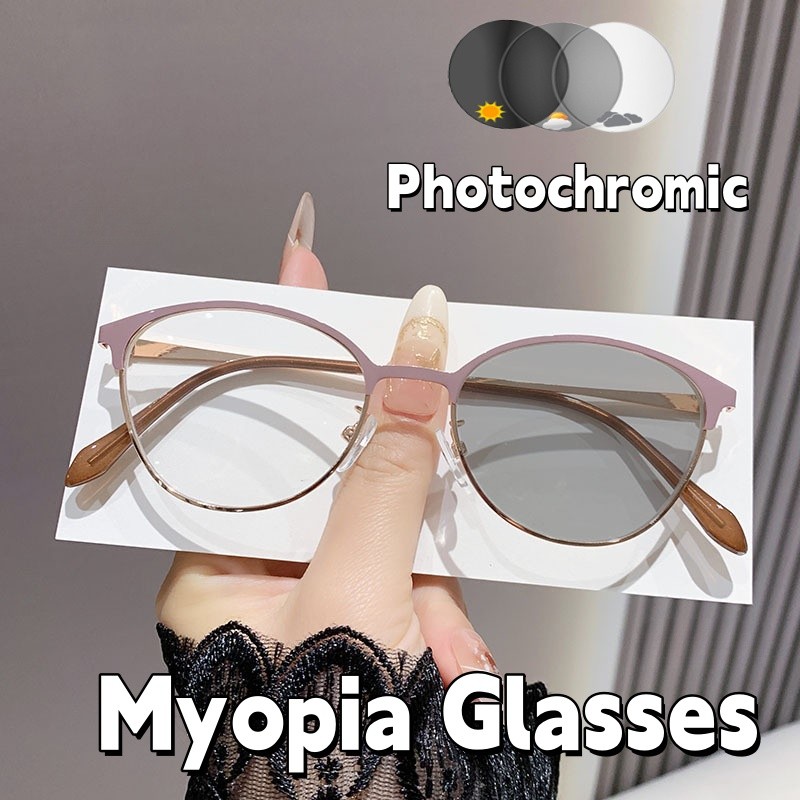 ใหม่ Elegance Cat Eye Photochromic ใกล้ Sight แว่นตา Ultra Light Unisex Eye Protection Blue Light Blocking สายตาสั้นแว่นตา