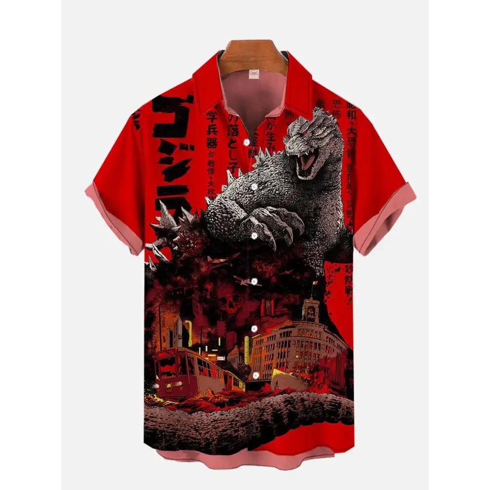 หมึกโบราณอุกิโยะมอนสเตอร์ส่วนบุคคลพิมพ์เสื้อแขนสั้นสําหรับผู้ชายฤดูร้อนใหม่ปกเสื้อถนนฮิปฮอปเสื้อ