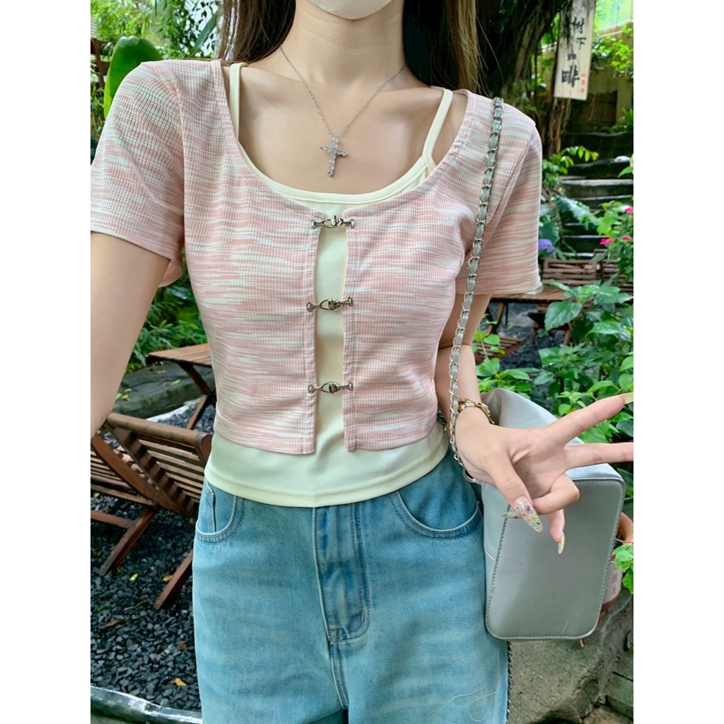 Mini shop พร้อมส่ง (96195) เสื้อไหมพรม แขนสั้นคอกลม ผ้ายืด แต่งสองชั้นสีสดใส ผ้าใส่สบาย ราคา ถูกที่สุด ดีลบีเคเค แกลเลอรีภาพที่ 3