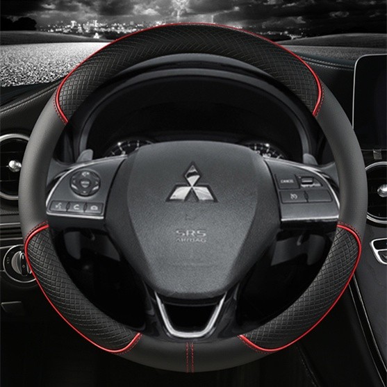 ฝาครอบพวงมาลัยหนัง Mitsubishi Penutup Stereng Outlander ASX Triton Lancer Xpander อุปกรณ์ตกแต่งรถยนต์ (38 ซม.)