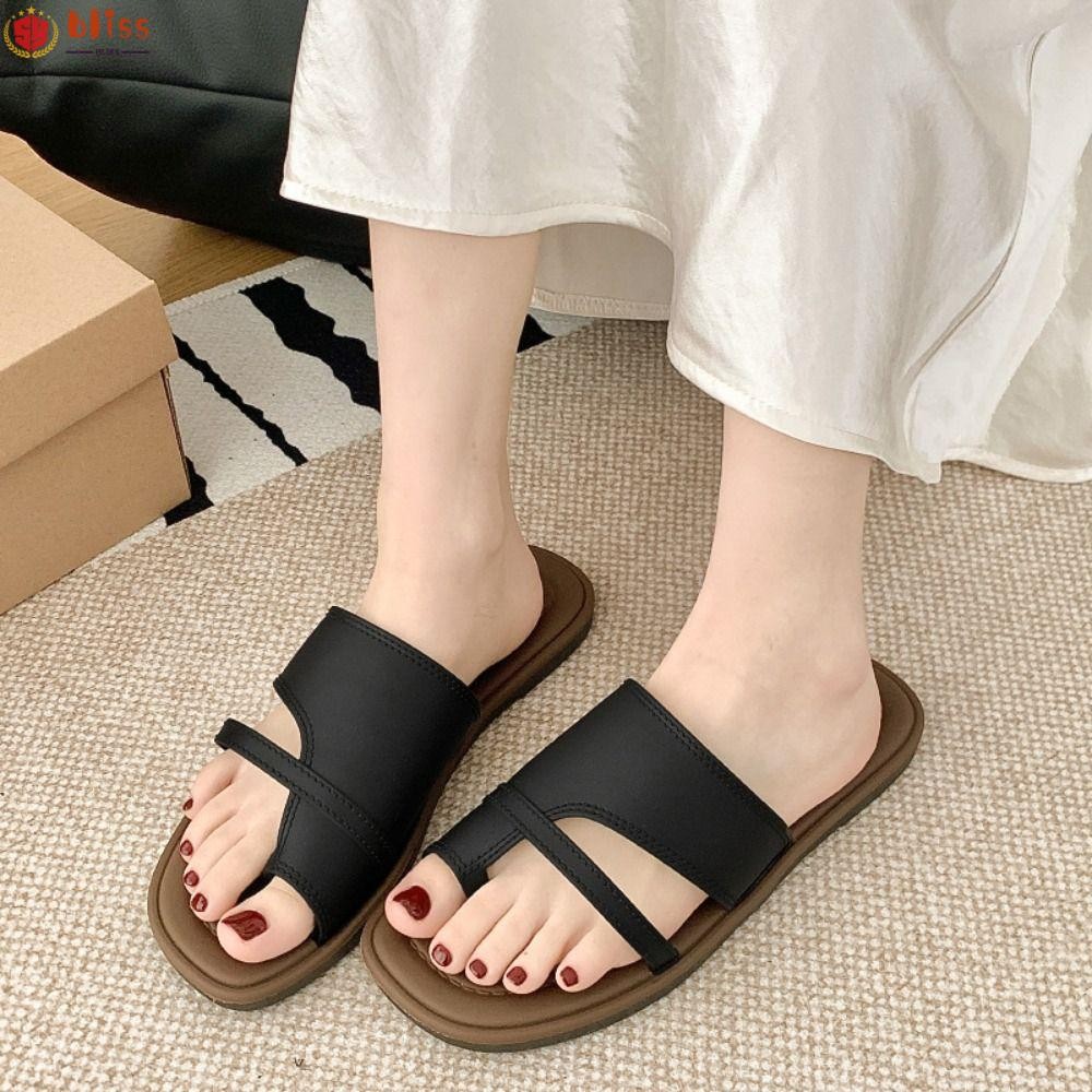 Blliss Flip Flops, รองเท้าแตะแบบสวม PU, รองเท้าชายหาดฤดูร้อนย้อนยุคผู้หญิง