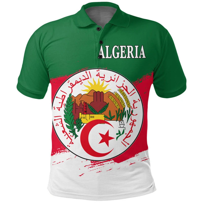 Algeria ธงแผนที่ 3D พิมพ์เสื้อโปโลสําหรับชายเสื้อผ้า Algerian DZ Boy แขนสั้นแฟชั่น Coat Of Arms POLO