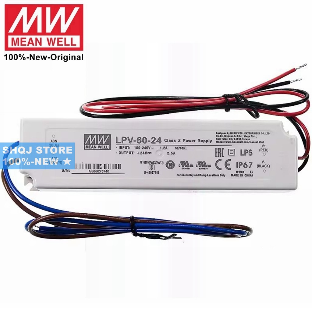 Mean WELL 100%-ใหม่ LPV-60-24 LPV-60-12 LPV-60-5 LPV-60-15 LPV-60-36 LPV-60-48 60W 24V 12V เอาต์พุตเ