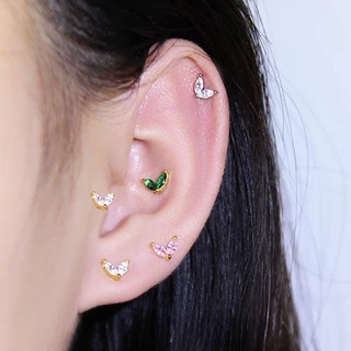 Papaozhu เกาหลี 14K Gold Mini คริสตัลหัวใจสกรูต่างหูผู้หญิง Hypoallergenic เจาะหู Studs เครื่องประดับของขวัญ