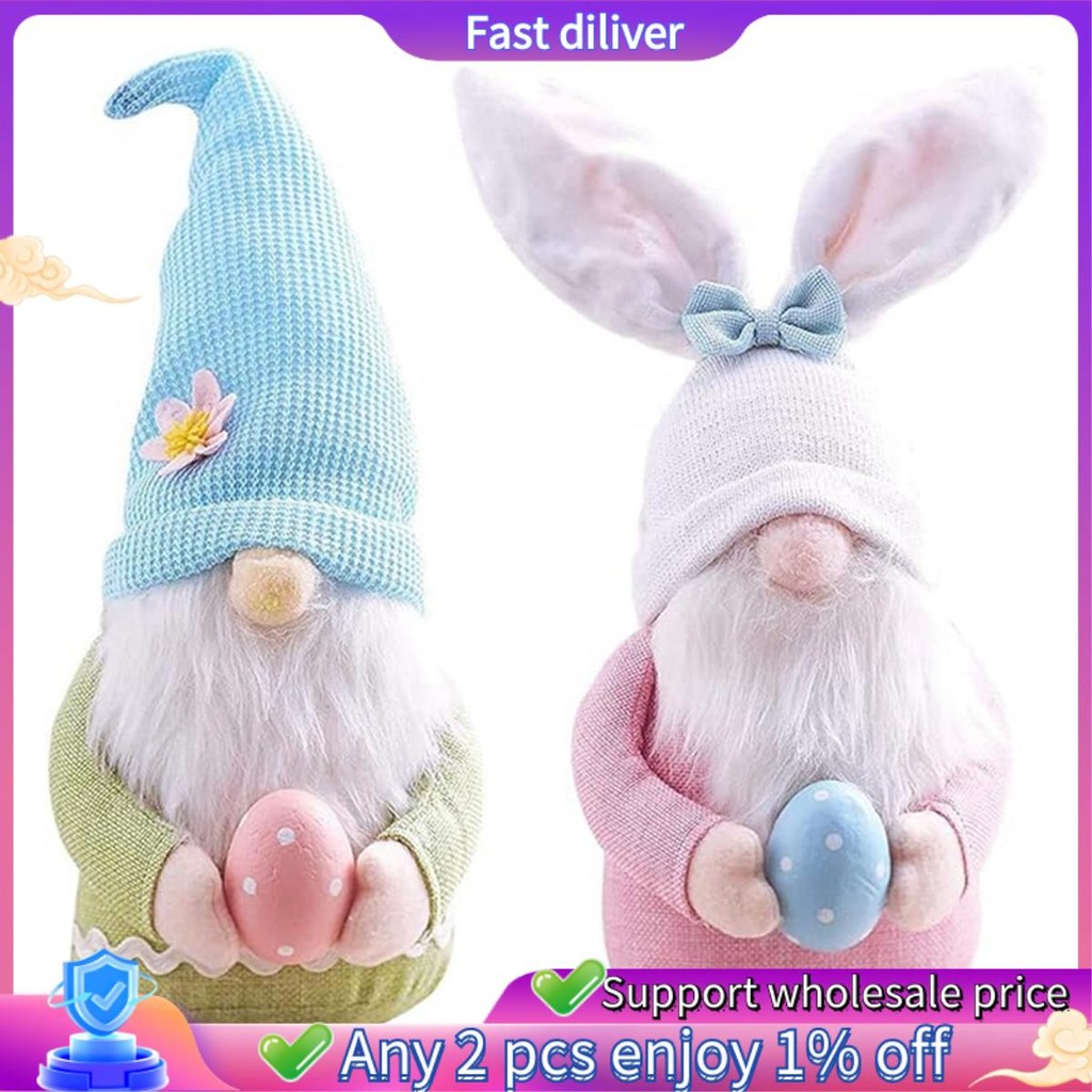 2 ชิ้น Bunny Gnome พร้อมไข่อีสเตอร์, Handmade Gnome Faceless ตุ๊กตา, ของขวัญสําหรับตกแต่งห้องเด็กและ