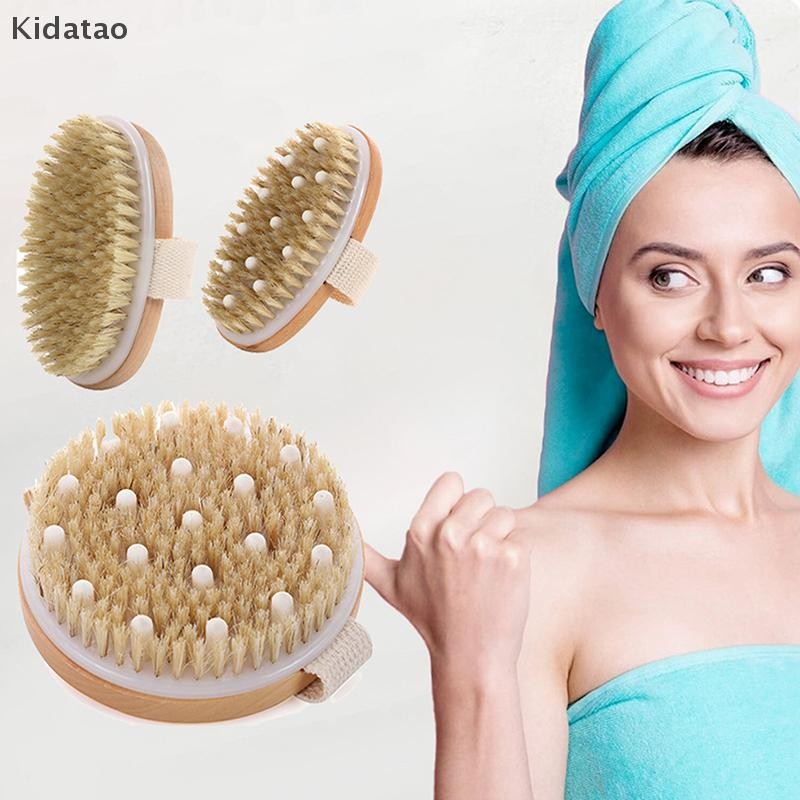 Kidatao 1 ชิ้น Exfoliating ไม้ Body แปรงนวดอาบน้ําธรรมชาติ Bristle Bath Brush Soft SPA Woman Man Skin Care Wet Dry Body Brush ใหม่