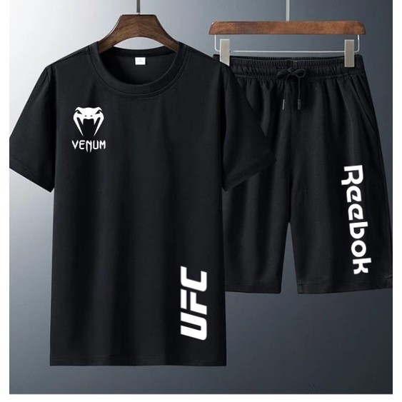 Ufc Fighting One Set เสื้อยืดพร้อมกางเกงสั้นคุณภาพสูงไมโครไฟเบอร์ Orginal พิมพ์ O คอ Unisex
