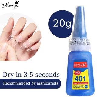 Monja 20g เล็บกาว Strong 401 กาวธรรมชาติแห้งไม่จําเป็นต้อง โดยโคมไฟโปร่งใสทันที ตกแต่งเล็บเครื่องมือ