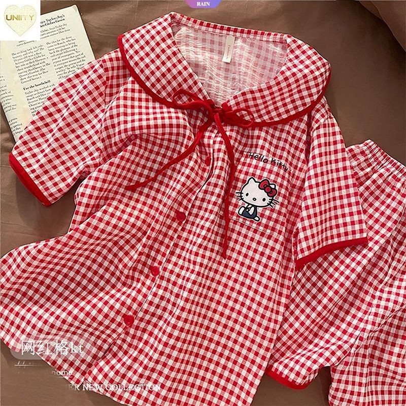 Sanrio Sweet HelloKitty การ์ตูนน่ารักชุดนอนหญิงฤดูร้อนสาวหวาน Leisure Home Wear [RAIN]