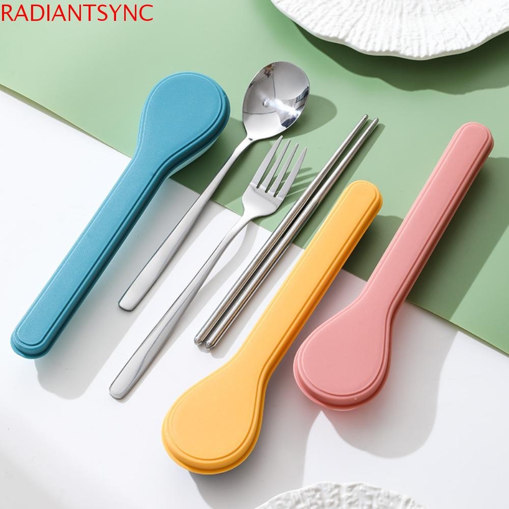 RADIANTSYNC 3/2 ชิ้นชุดช้อนส้อม, 410 สแตนเลสสไตล์เกาหลีชุดบนโต๊ะอาหาร,แบบพกพาช้อนรูปร่างกล่องช้อนส้อมตะเกียบพร้อมกล่องอาหารเย็น Office