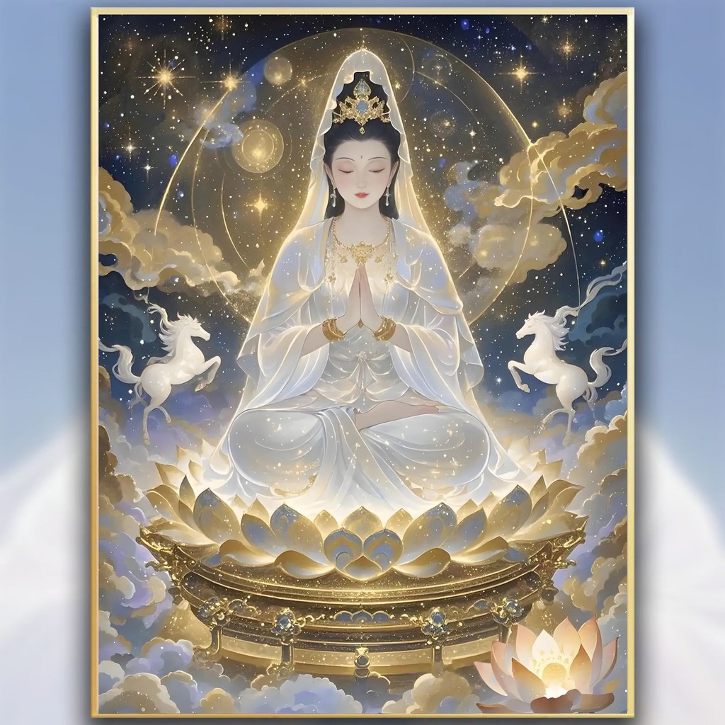 เจ้าแม่กวนอิมปักครอสติ2025ใหม่สไตล์ปักครอสติเสื้อผ้าธรรมดาเจ้าแม่กวนอิมรูปปั้นพระพุทธรูปพิมพ์ตัวละครปักครอสติมือเย็บปักถักร้อยทําเองแพคเกจวัสดุ