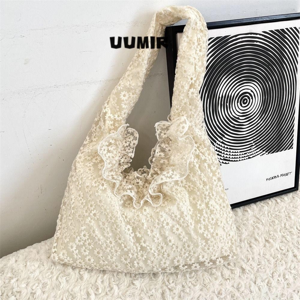 UUMIR Tote Bag, กระเป๋าสะพายพิมพ์ลายเย็บปักถักร้อย, Casual Sweet Lace Crossbody Tote Girl