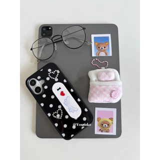 Polka Dot Style Bracket สไตล์เกาหลี ins สไตล์ y2k Retro Polka Dot เหมาะสําหรับ phone16pro/15promax Apple 13/14/12/17promax/11 เคสโทรศัพท์ AIR เคสป้องกัน 17