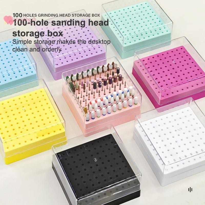 RENBG 100 หลุมเล็บเจาะกล่องเก็บบดภาษาโปลิชคําผู้ถือจอแสดงผลเจาะเล็บ Bits Organizer พลาสติกเล็บขาตั้ง TH
