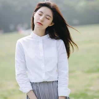 ผู้หญิงแขนยาวเสื้อเชิ้ตสีขาว,สีทึบผ้าฝ้ายผ้าลินินยืนปกเสื้อ,เสื้อธุรกิจขนาดบวก