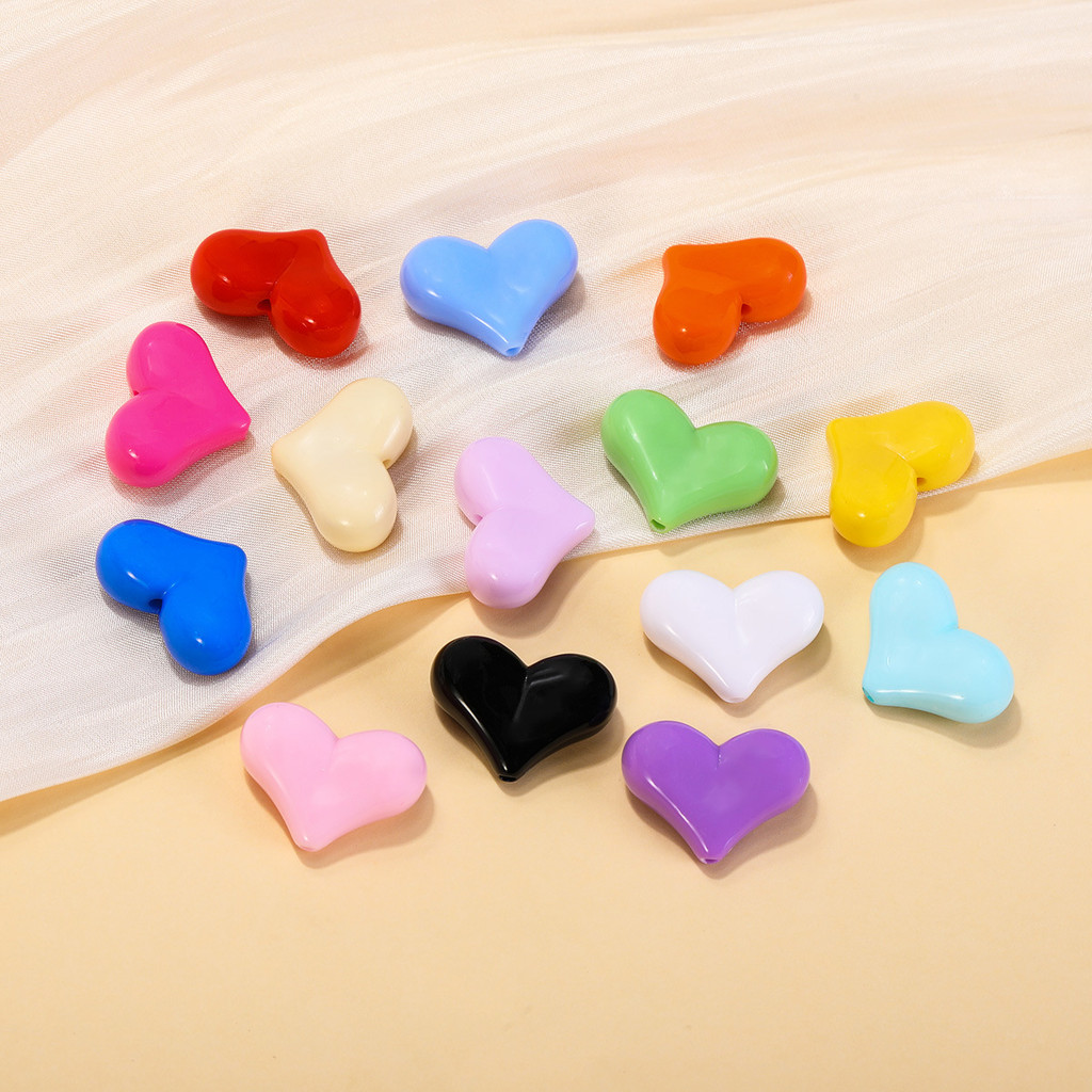 20pcs สีอะคริลิลูกปัดรูปหัวใจทำด้วยมือ DIY เครื่องประดับเครื่องประดับ