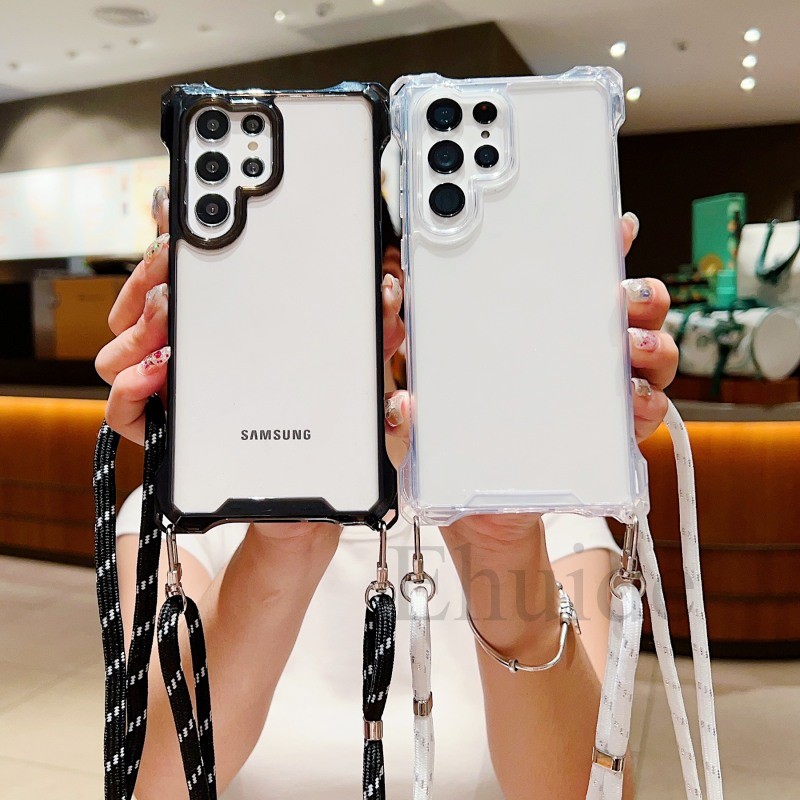Samsung Galaxy S25 S24 Ultra S23 Plus S24Ultra S22Ultra S21 S20FE A54 A55 A56 A36 สี่มุมสายคล้องกรณีCrossbodyสายไฟ Lanyardกันกระแทกฝาครอบใส