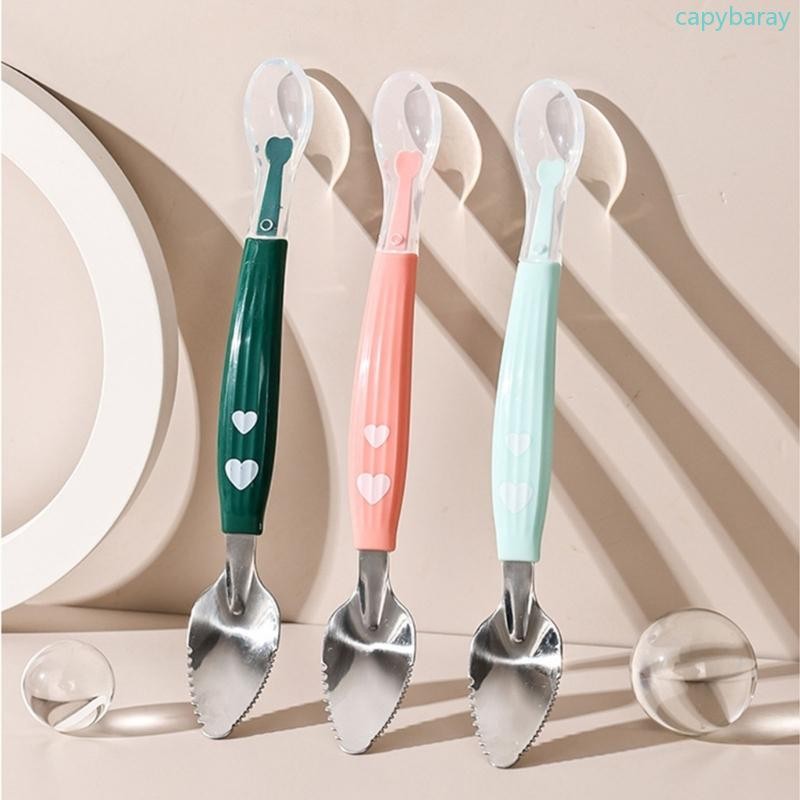 Cpy อาหารเสริม Feeder ช้อน Dual-Head ช้อนซิลิโคนเด็กวัยหัดเดินช้อนขูด
